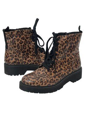 Report Leopard Combat Boots Womens Size 6.5 Lace Up Booties